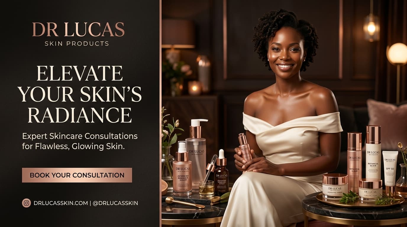 A Dr Lucas customer with Dr Lucas skincare products